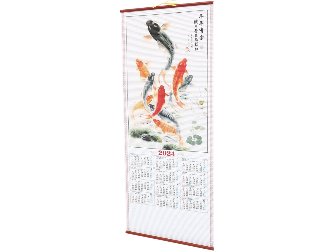 Calendário De Parede Chinês 2024, Calendário Lunar Tradicional Para Pendurar Em Pergaminho Com Desenho De Dragão Gokoco