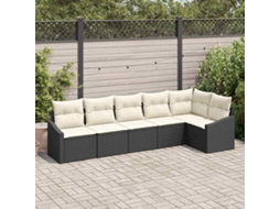 Vidaxl Conjunto De Sofás Com Almofada 6 Pcs Preto Vime Pe