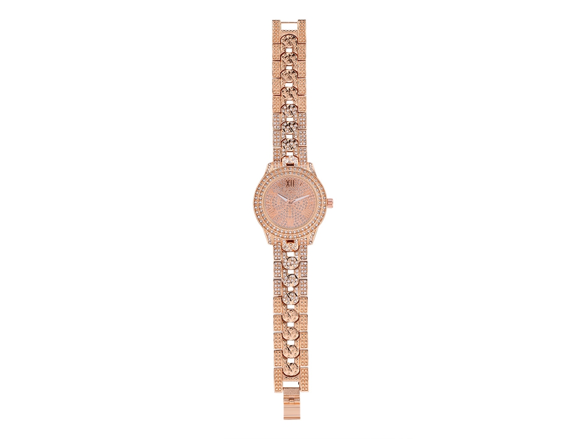 Relógio Feminino Analógico de Quartzo com Strass Pulseira de Liga Ouro Rosa