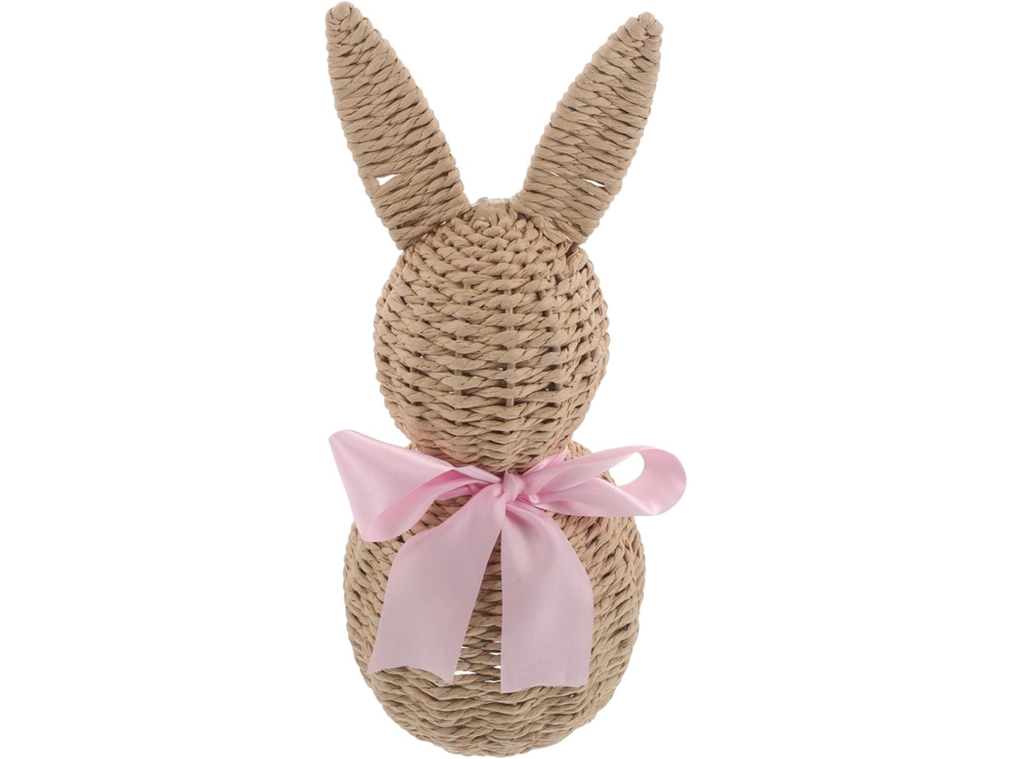 Coelho Rattan Sintético Trançado Decoração Rústica Páscoa Centro Primavera Enfeite Prateleira Lareira 1 Claro GOKOCO