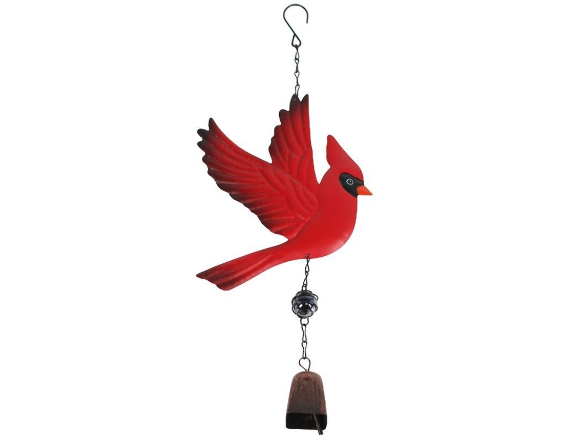 Sino de Vento Portátil Pássaro Cardinal Vermelho Decoração Exterior Pendurada 17,7 Polegadas