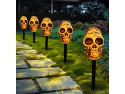 Lurelia Luz Led De Solo Para Halloween, Caveira Antiga, 5 Estacas Pretas, Caixa Com 5 Baterias, Ip65