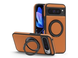 Capa Para Telemóvel Com Suporte Magnético E Textura De Couro Para Google Pixel 11 Pro Xl (marrom)