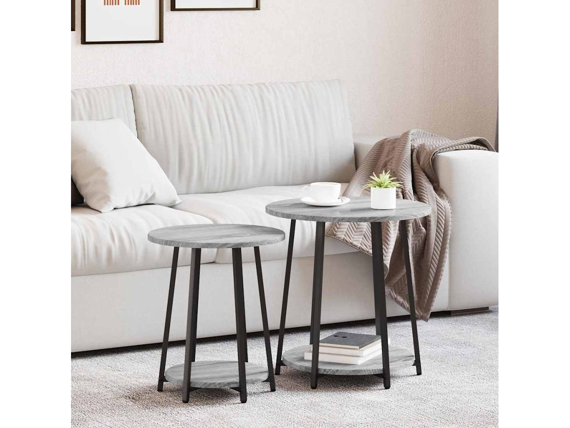 Vidaxl Conjunto De Mesas De Apoio 2 Unid. Sonoma Cinza E Preto