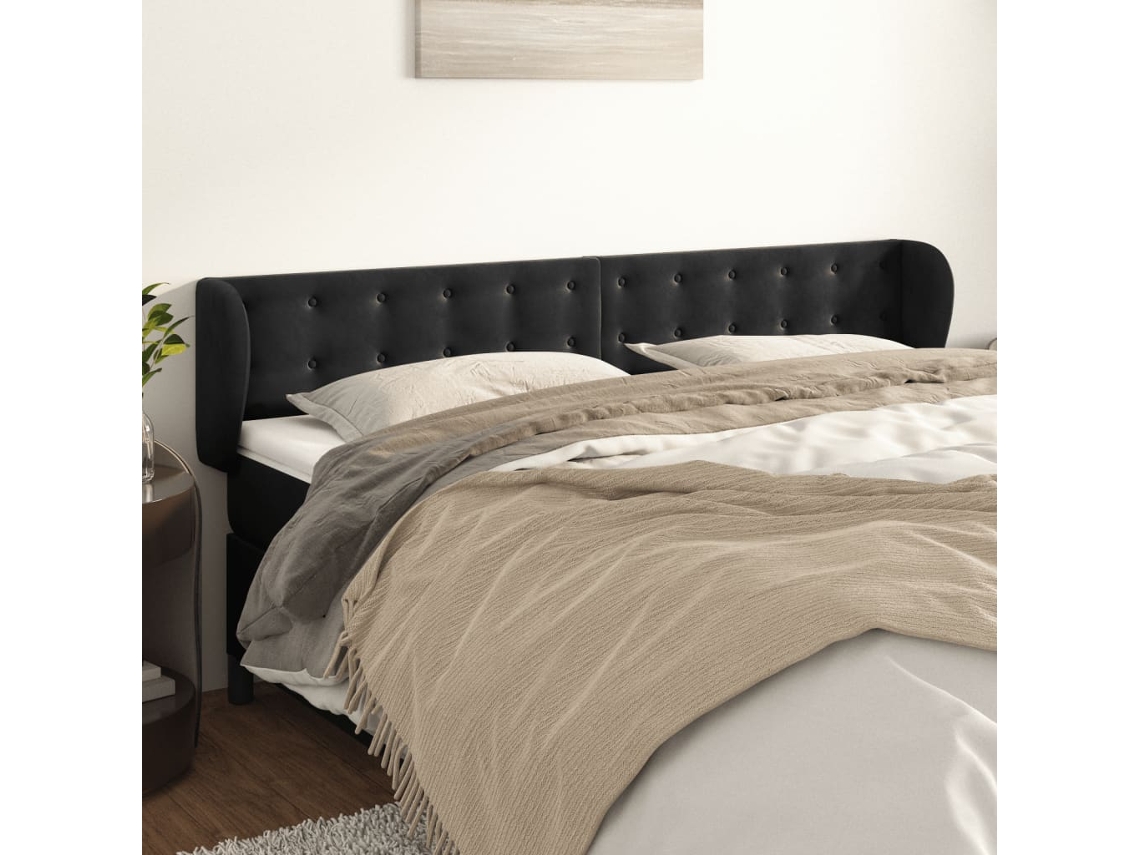 Vidaxl Cabeceira De Cama C/ Abas Veludo 163x23x78/88 Cm Preto