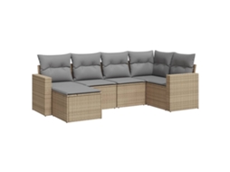 Conjunto de 6 Sofás P/ Jardim com Almofadões Vime Pe Bege MAISON EXCLUSIVE (80x200 cm)