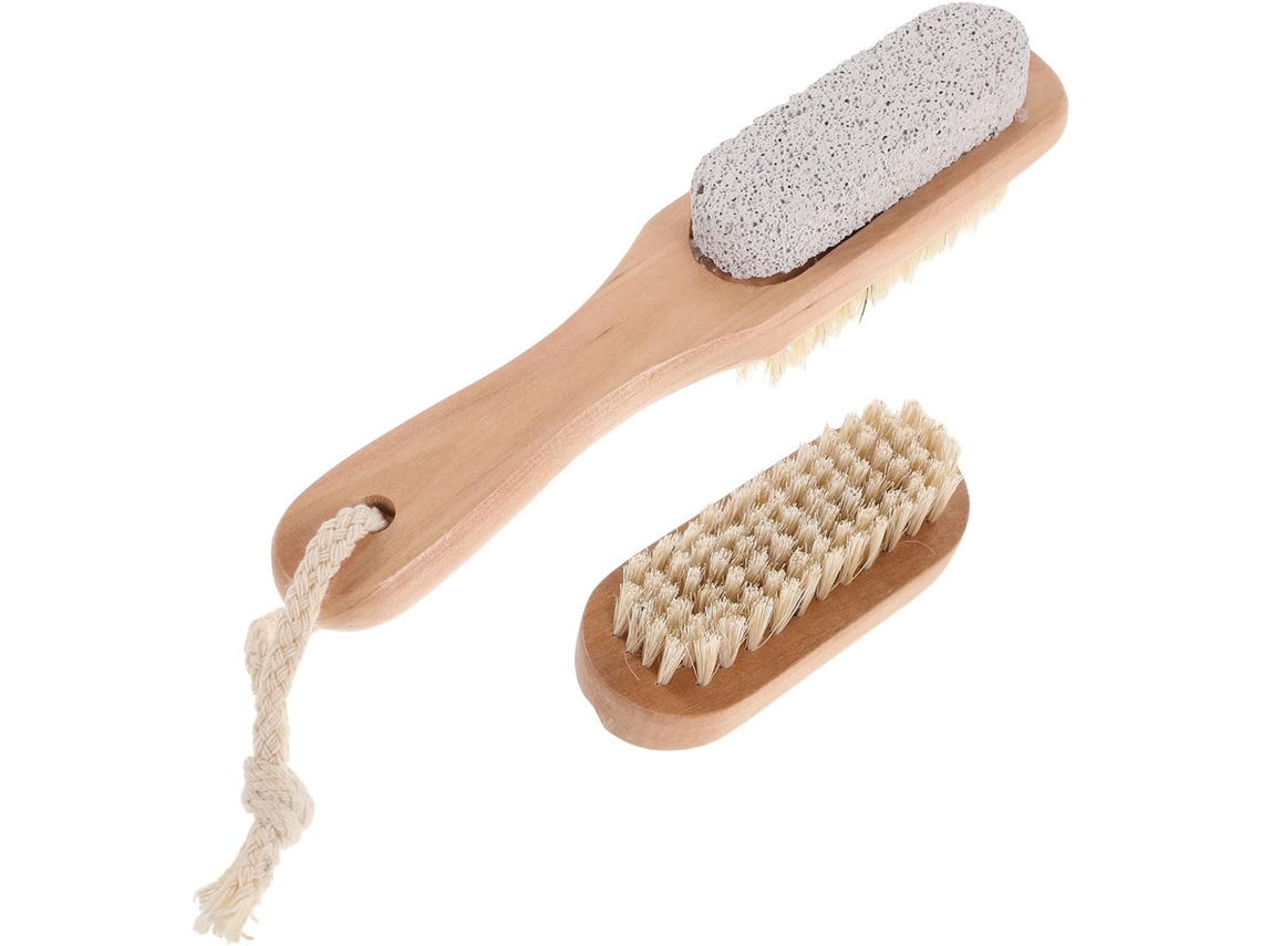 Escova para limpeza de unhas com cerdas naturais de madeira e pedra.