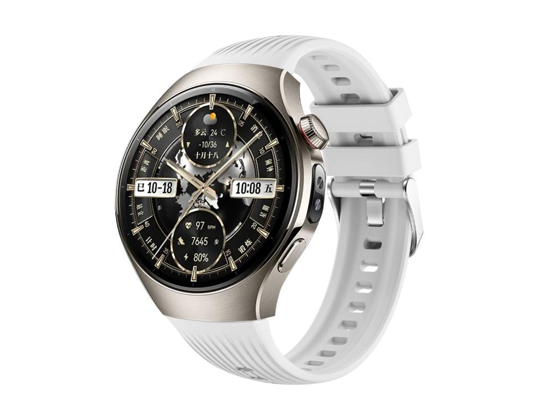 Bracelete Para Huawei Watch 5 (46mm) - Silicone Vertical - Fivela De Aço Prate Branca