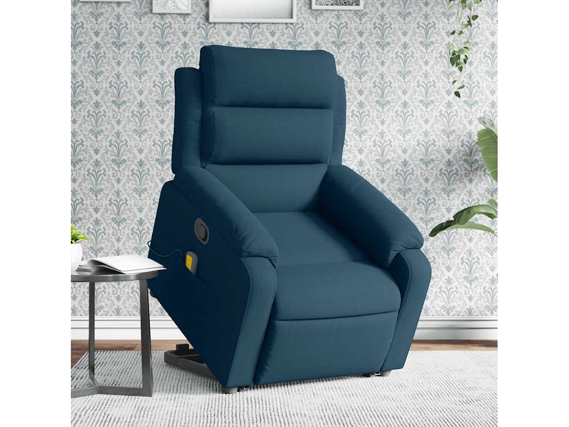 Vidaxl Poltrona Elevatória De Massagens Veludo Azul