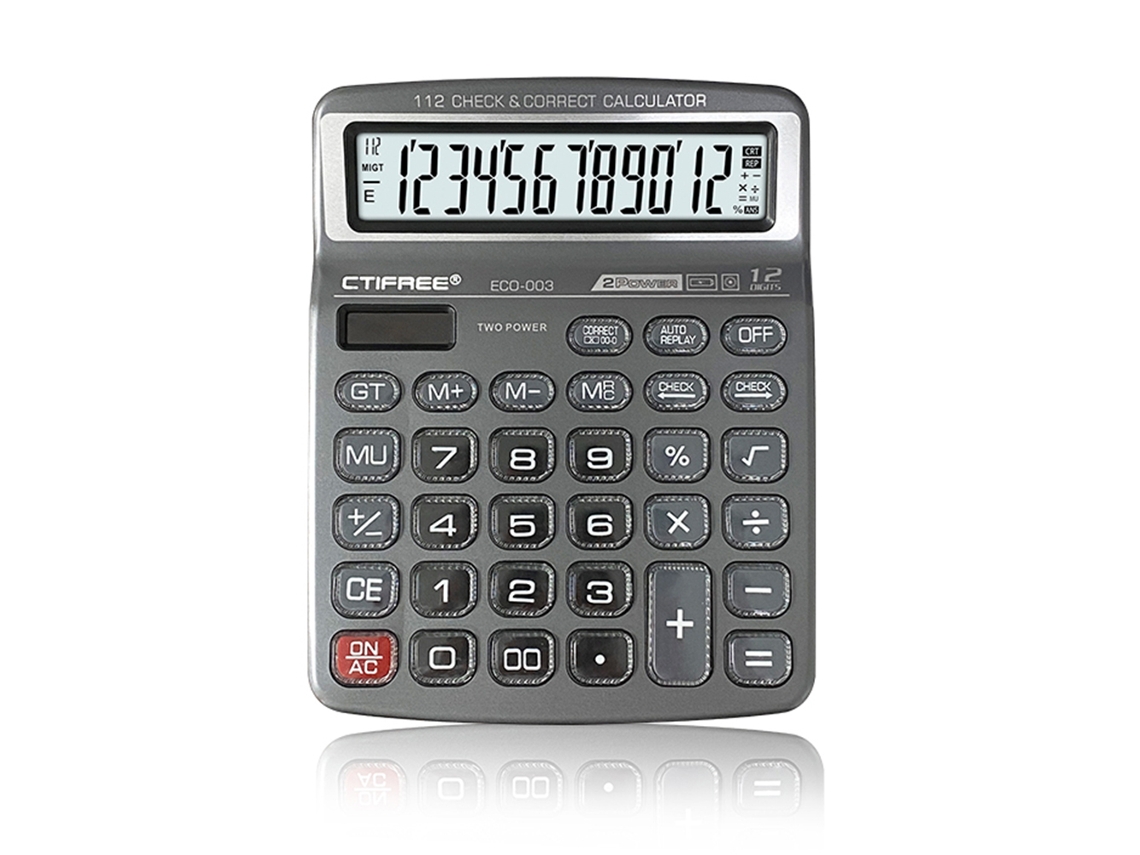 Calculadora de Mesa Eco 003 12 Dígitos com Botões Grandes Painel Solar Lcd para Escola Escritório Casa