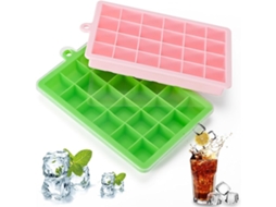 Forma De Gelo Silicone, Flexível, Com Tampa Removível, Pacote Com 2 Formas E 24 Cubos De Gelo Por Forma