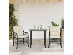 Jogo 3 Peças Bistrô Com Almofadões Vime Pe Preto Dkd Home Decor