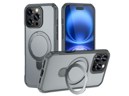 Capa Iphone 14 Pro Max Magnética Temperada, Compatível Magsafe, Suporte Invisível E Anel, Proteção Militar - Cinza