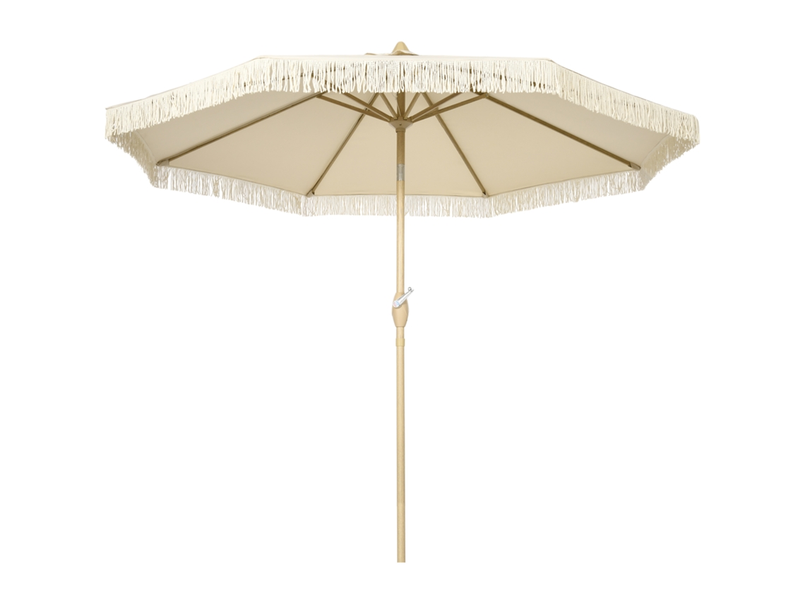 Guarda-sol De Jardim Com Manivela E Inclinação, Mastro De 2 Seções, Poliéster E Metal, 2,6 X 2,4 M, Creme.