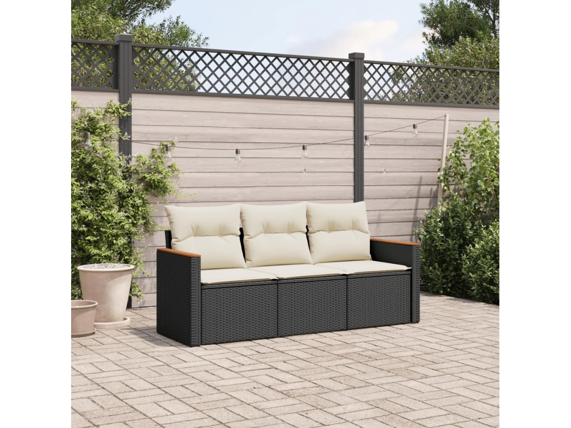 Vidaxl 3 Pcs Conjunto Sofás De Jardim Com Almofadões Vime Pe Preto