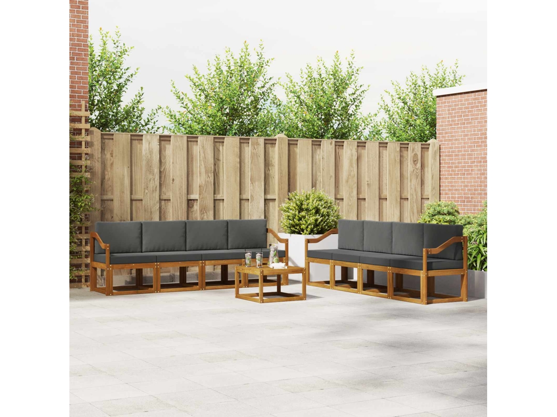 Vidaxl Conjunto De Sofás Para Exterior 9 Unid. Natural E Antracite