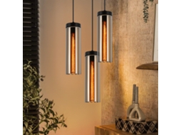 Luminária Pendente De Mesa De Jantar Em Vidro Preto Fosco Retrô 3 Chamas E27 Nettlife
