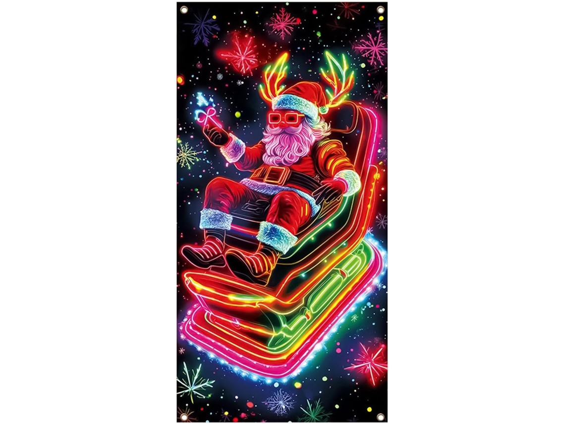 Faixa Decorativa De Papai Noel Para Porta, 90x180 Cm, Fluorescente Uv, Para As Festas De Fim De Ano |