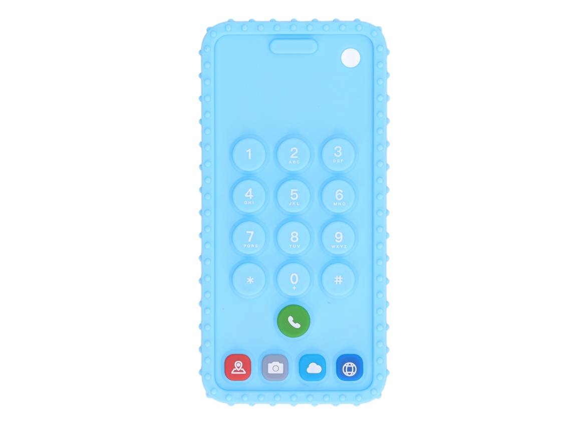 Mali chupeta em Forma de Telefone Silicone Macio Brinquedo Sensorial para Bebê Azul