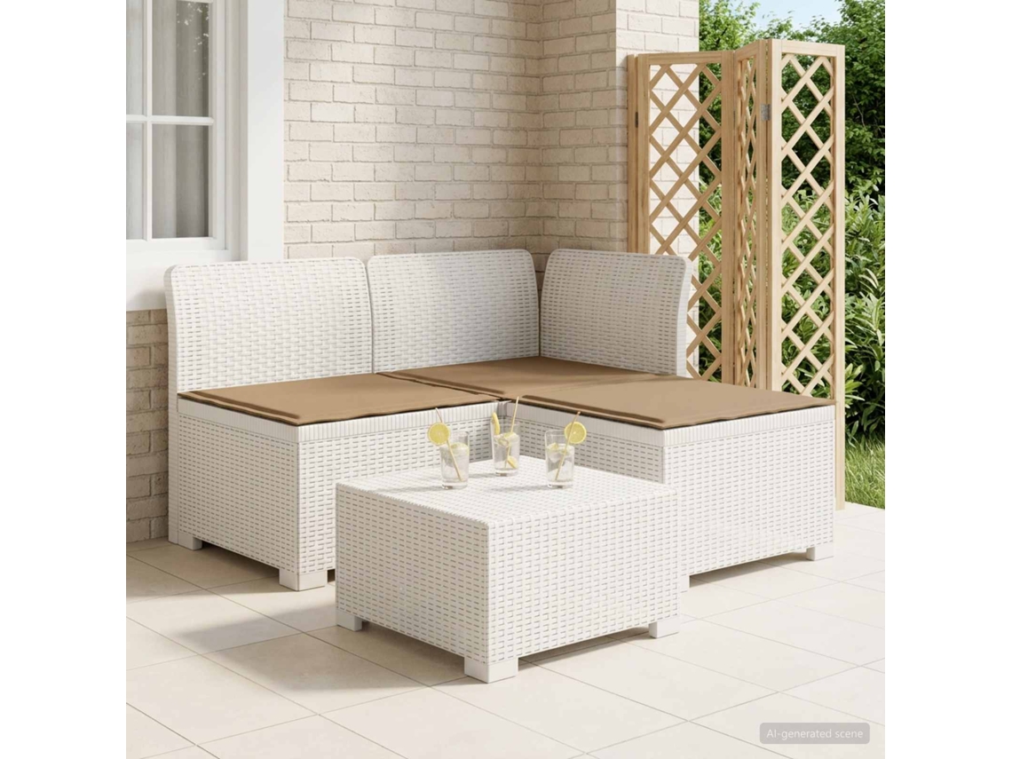 Vidaxl Sofá De Jardim 3 Lugares Com Almofadas Visual Rattan Pp Branco