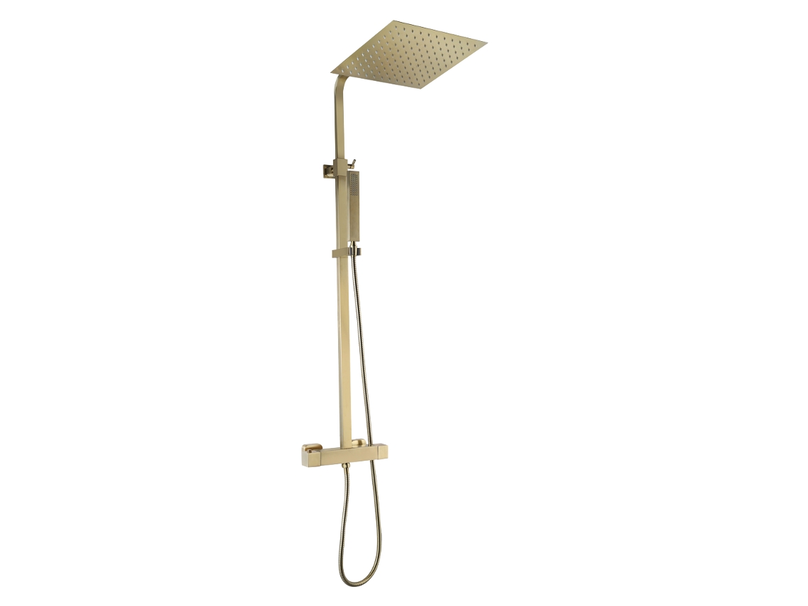 Coluna De Duche Termostática Quadrada Square Ii Em Ouro Escovado Essebagno