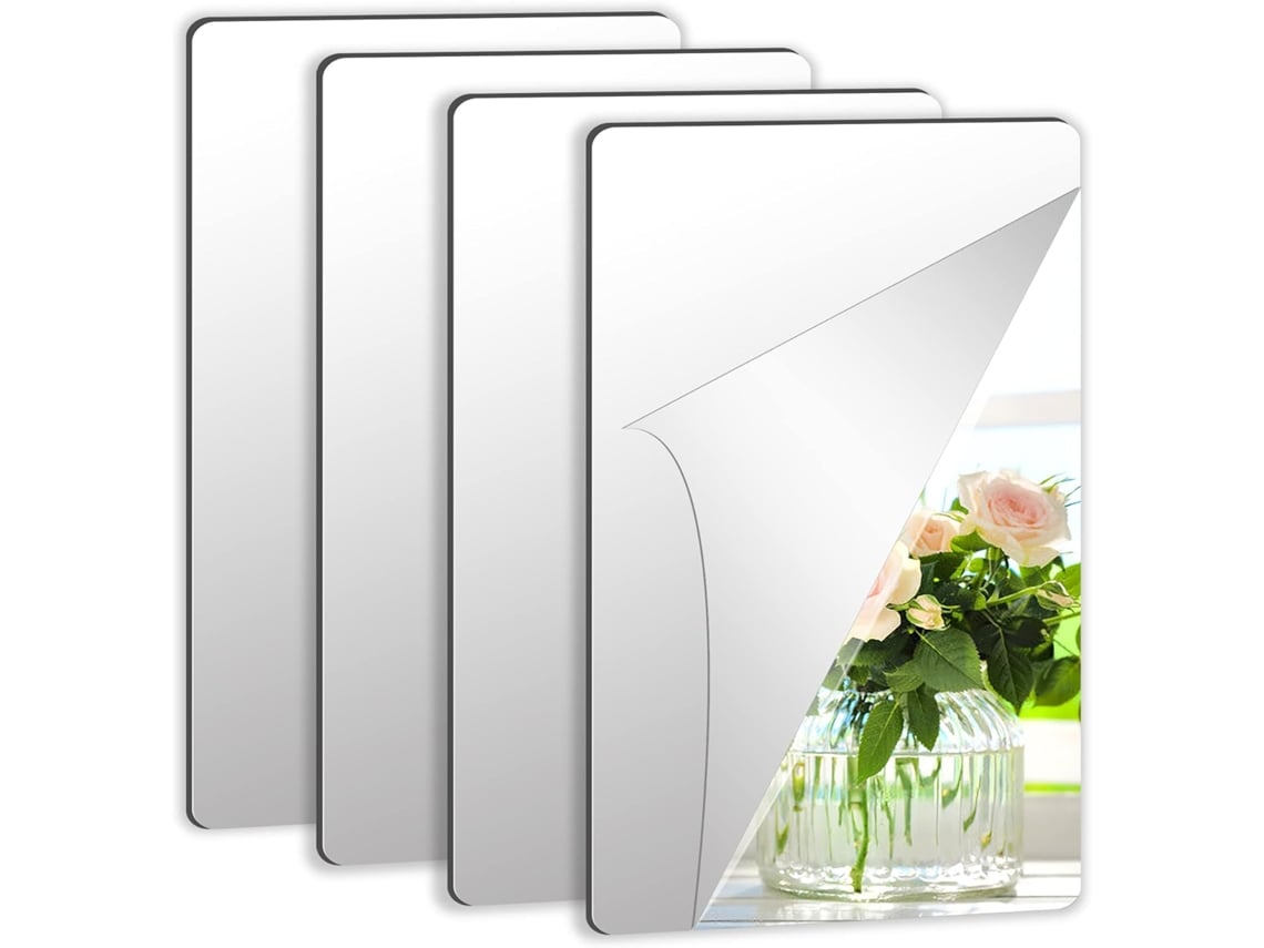 Pack Com 4 Espelhos Adesivos Para Azulejos, Espelho Flexível Adesivo, Não De Vidro, Decoração De Parede Em Acrílico Diy, Espelho Decorativo, Sem Moldu