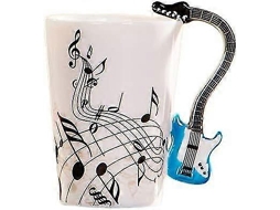 Caneca Criativa De Música Em Formato Violino E Guitarra, 250ml, Cerâmica, Para Café, Chá, Leite, Com Alça, Estampa Notas Musicais, Aquaforge