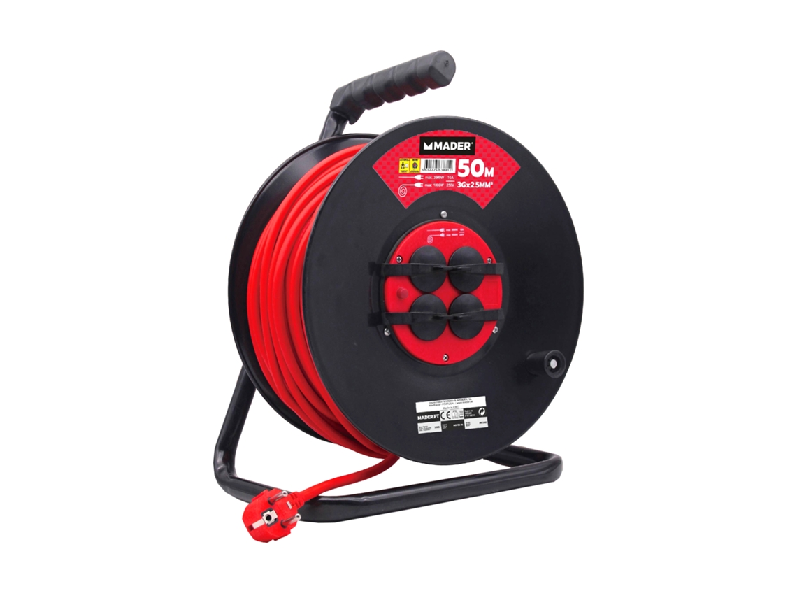 Extensão Elétrica, Enrolador Metálico, 50m, 3g X 2,5mm² - Mader® | Power Tools