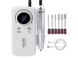 Lixa De Unhas Elétrica Recarregável De 45.000 Rpm, Lixa De Unhas Profissional Com 6 Brocas E Barra De Lixa, Branca, Tommy01