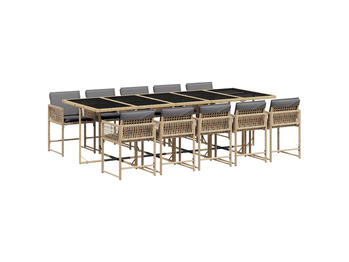 Conjunto de 11 Jantar para Jardim com Almofadões Vime Pe Bege Misturado MAISON EXCLUSIVE