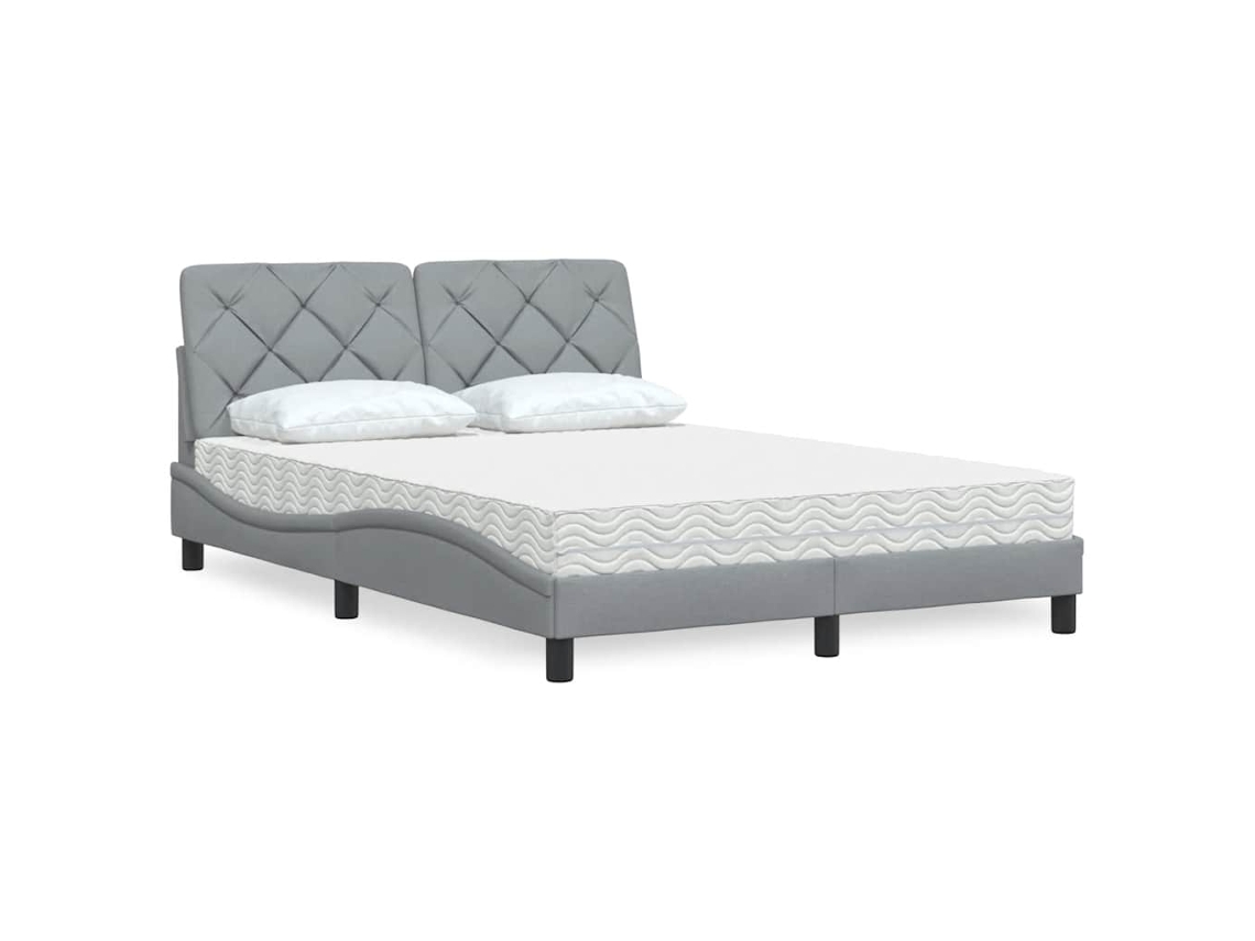 Vidaxl Cama Com Colchão 140x190 Cm Tecido Cinzento-claro
