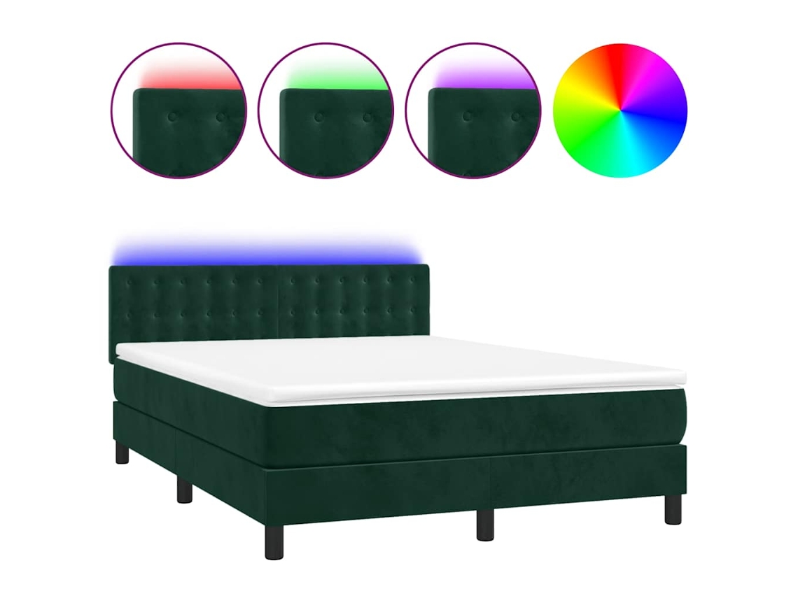 Cama Box Spring com Colchão LED Veludo Verde Escuro MAISON EXCLUSIVE (140x190 cm)