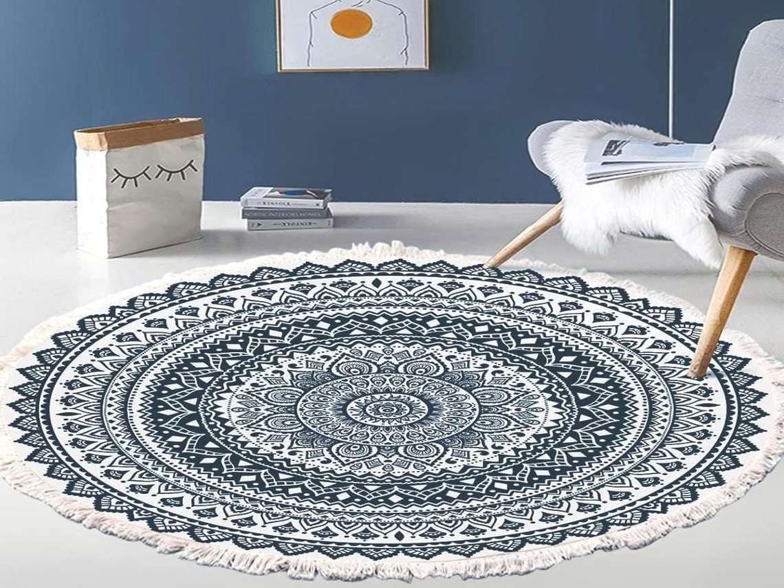 Lurelia Tapete Mandala Redondo Boémio Lavável Absorvente Feito Mão Colorido R604
