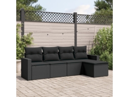 Vidaxl 5 Pcs Conjunto Sofás De Jardim Com Almofadões Vime Pe Preto
