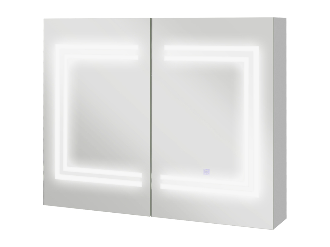 Armário de casa de banho com espelho, luz LED, interruptor tátil, cor da luz ajustável, 80x15x65cm branco S/MARCA