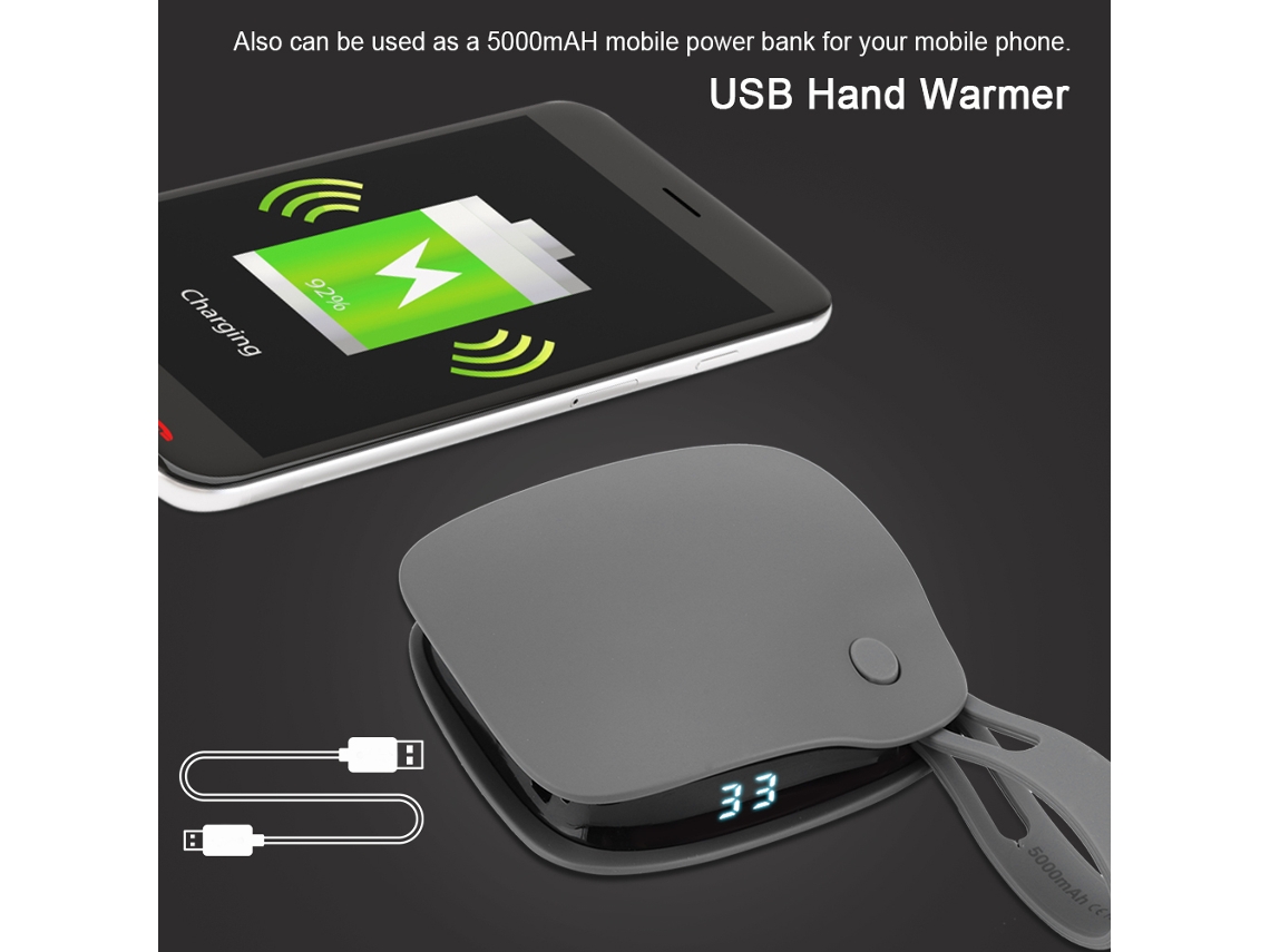 Laxiscreed Aquecedor De Mãos Recarregável Usb Portátil Anti-explosão, Banco De Energia, Cinza