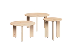 Conjunto 3 Mesa De Café Rústica Vidaxl Castanho Madeira De Pinho Maciça (47,5 X 47,5 X 27 Cm)