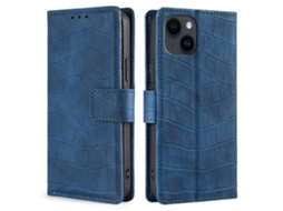 Capa Textura Crocodilo Para Iphone 15 Plus Pele Sintética Anti-choque Azul