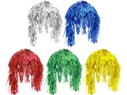 Conjunto de 5 perucas leves de PVC para cosplay com cabelo metálico brilhante.