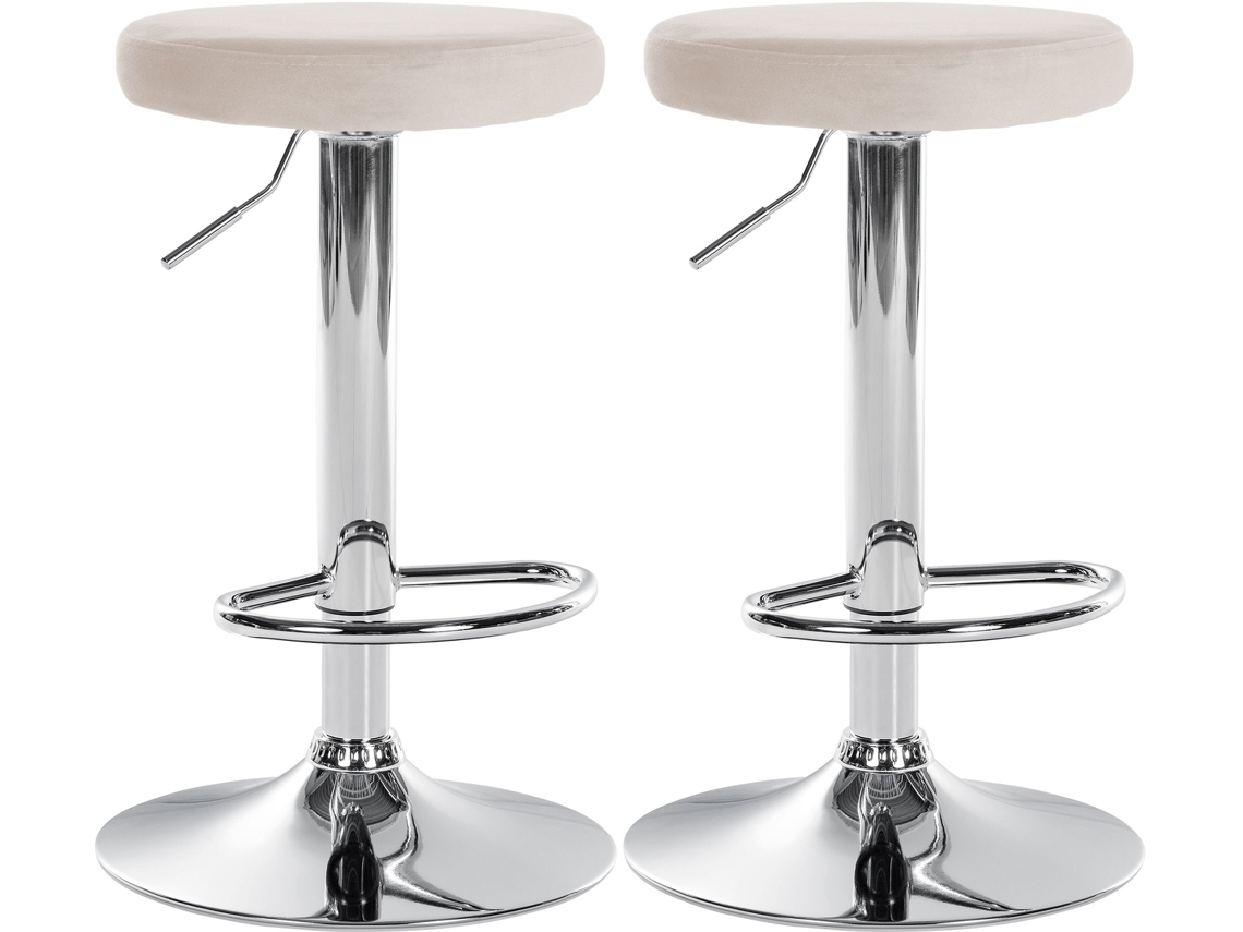 Conjunto de 2 bancos de bar Ponte de veludo creme/metal cromado CLP