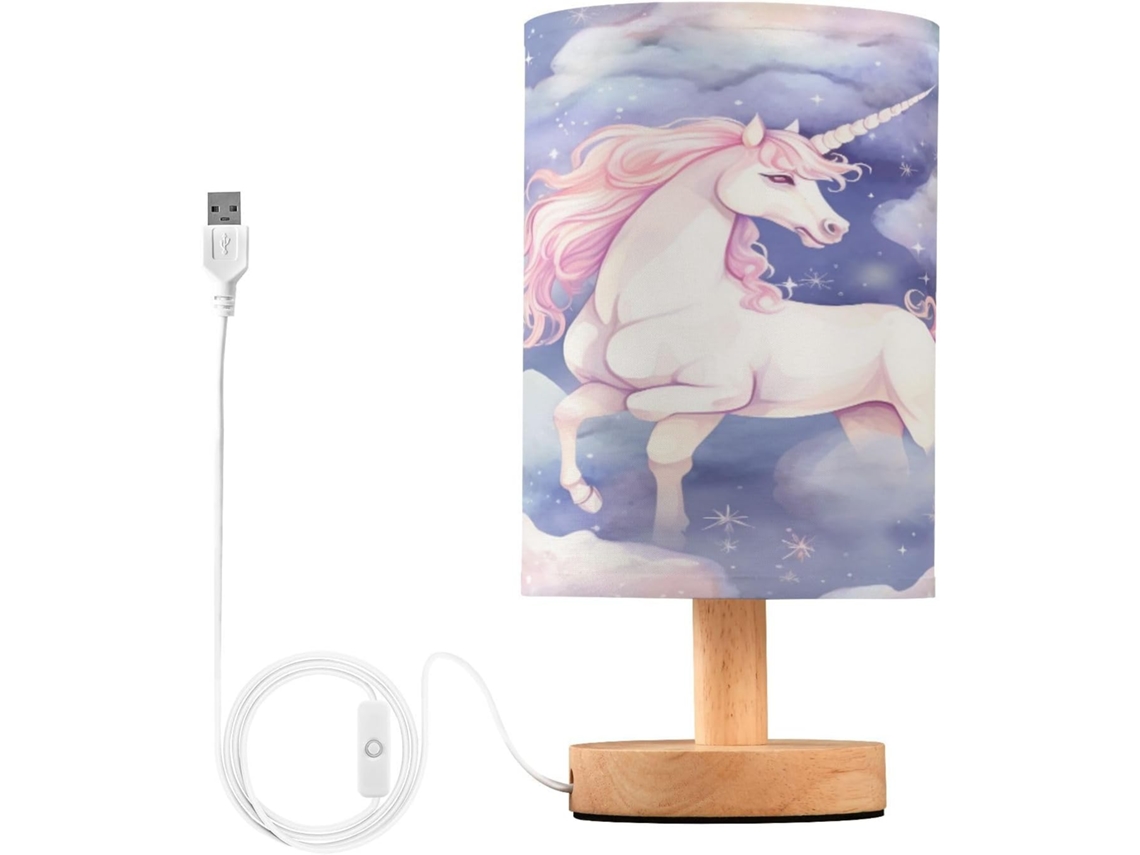 Luminária De Mesa Em Formato Cavalo Skyshu Pequena Led Usb Com Base Madeira Antiderrapante E Cúpula Que Não Agride Os