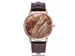 Relógio de Pulso Feminino de Quartzo com Pulseira de Pu Marrom Padrão Marmoreado Ccq