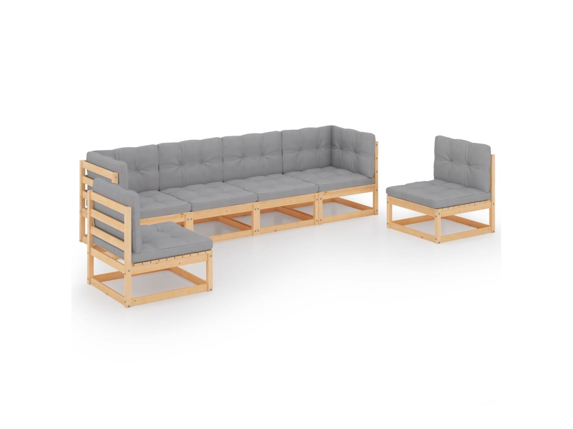 Maison Exclusive - 6 Pcs Conjunto Lounge De Jardim Com Almofadões Pinho Maciço