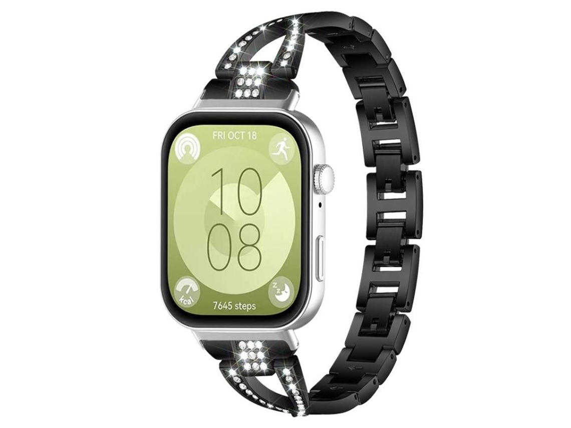 Bracelete Para Huawei Watch Fit 4 / Fit 4 Pro / Fit 3 - Metal - Diamante Em Formato De X Preta