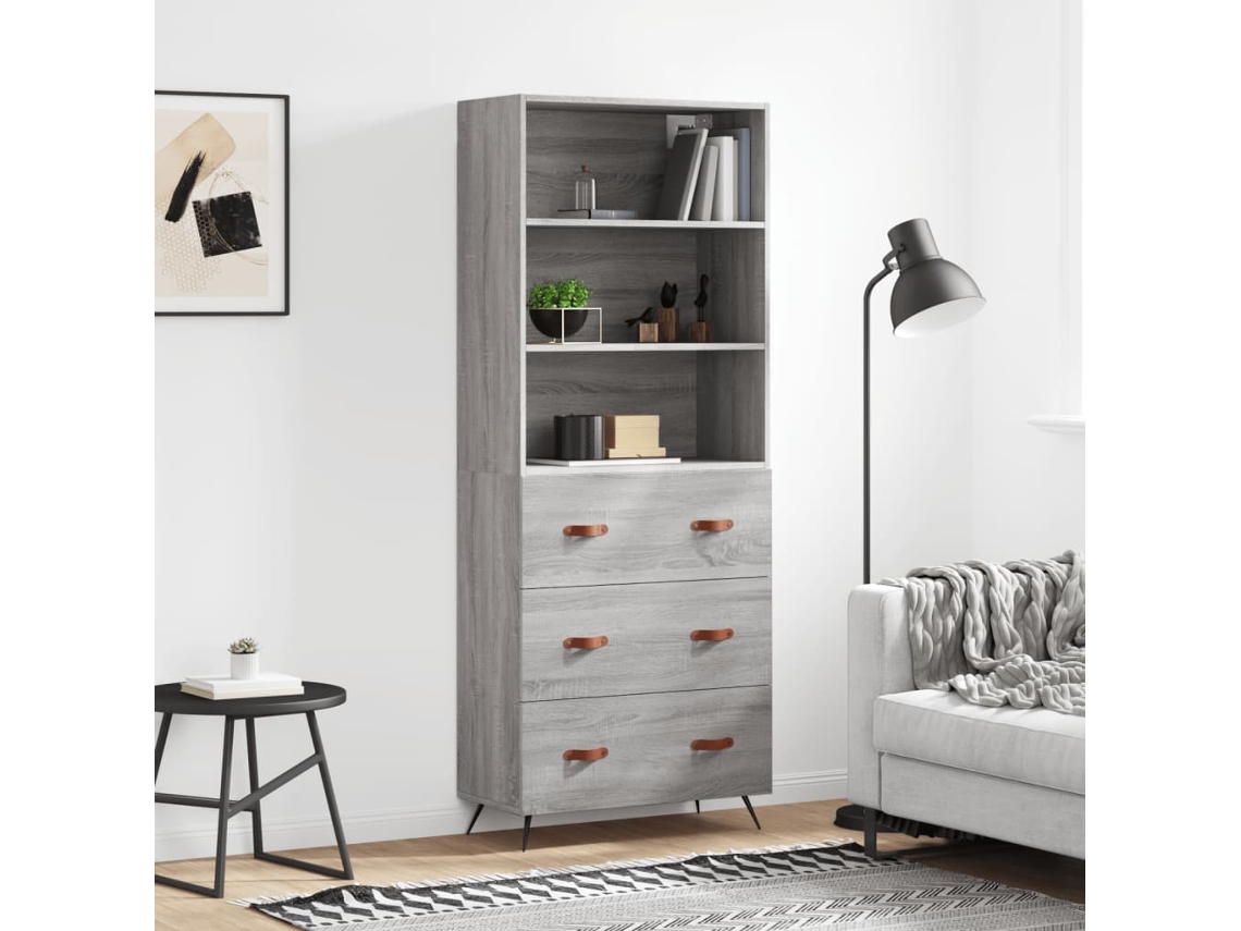 Vidaxl Armário Alto 69,5x34x180 Cm Derivados De Madeira Sonoma Cinza