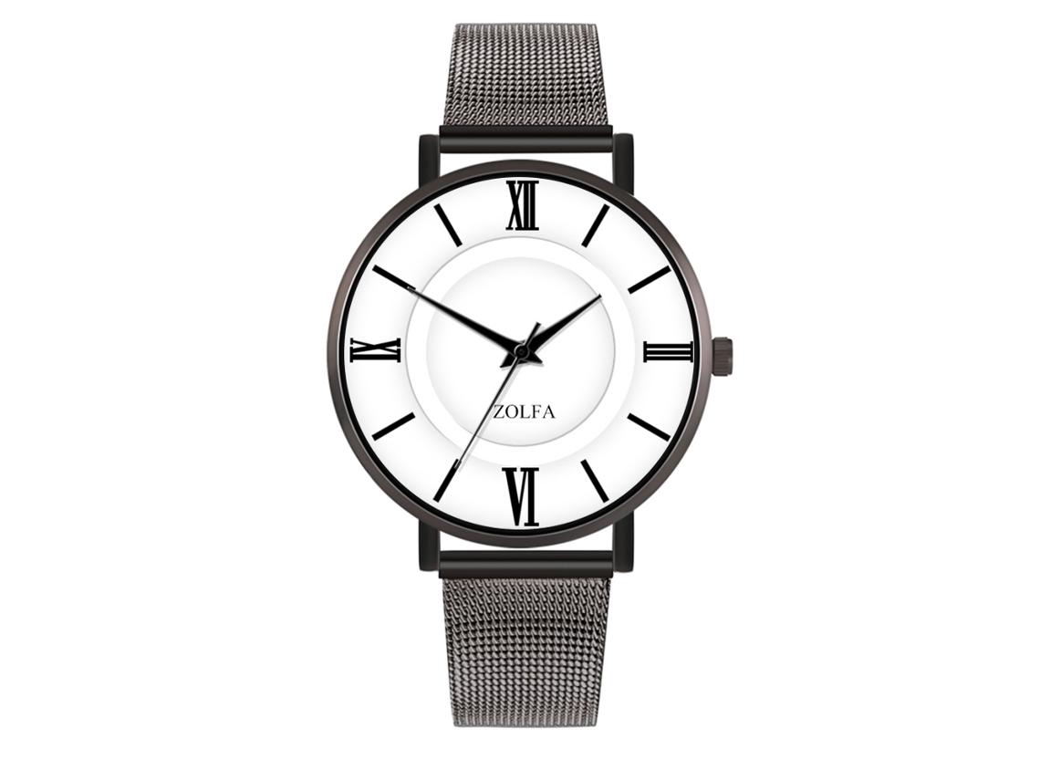 Relógio de Pulso Feminino de Quartzo com Cinto de Malha Cor Unica Moda Casual Prata Preto