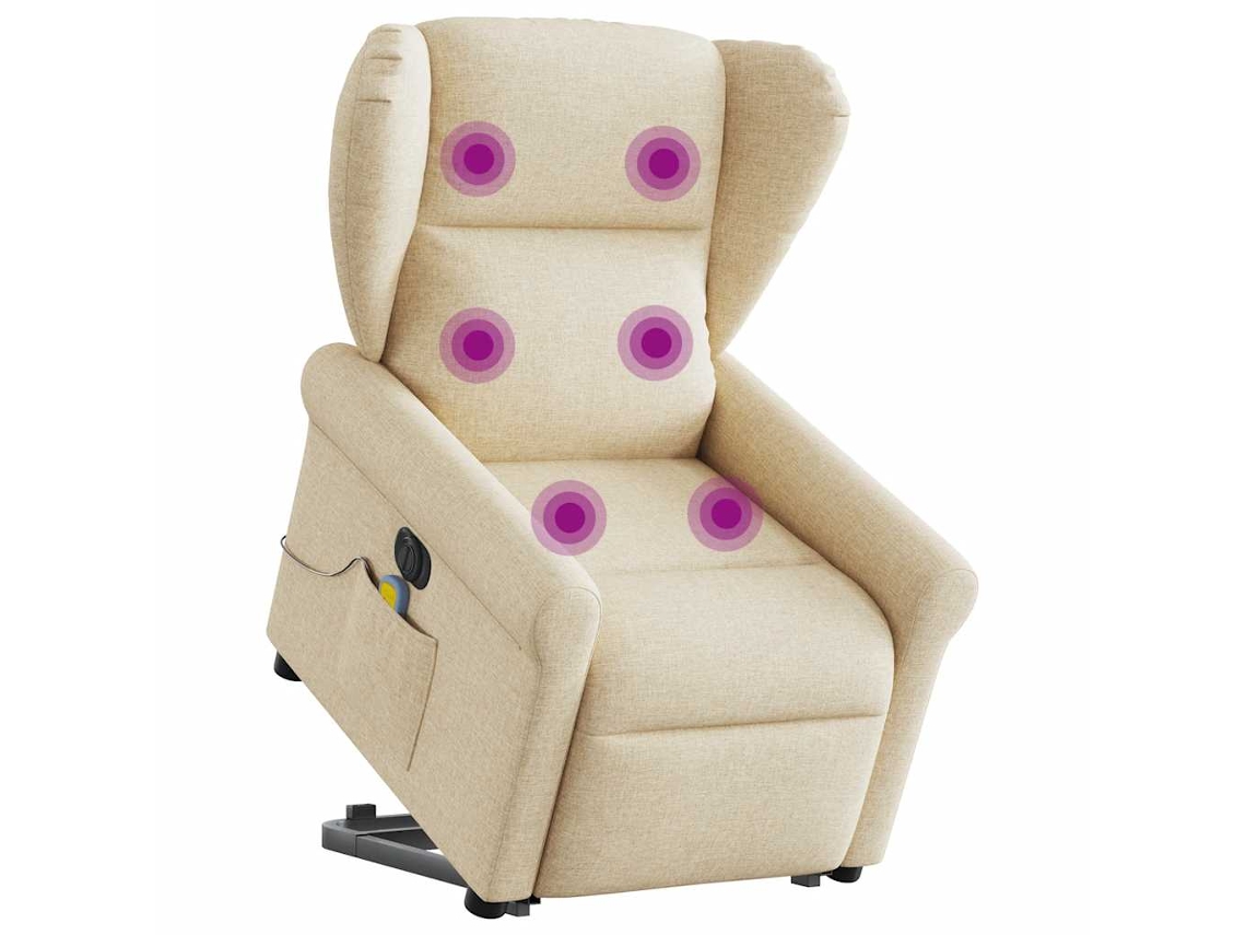 Vidaxl Poltrona Elétrica Elevatória Massagens Tecido Creme