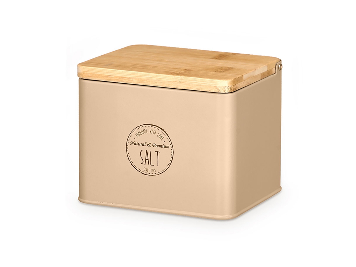 Saleiro Bege com Tampa de Bambu. Design "salt". DAM