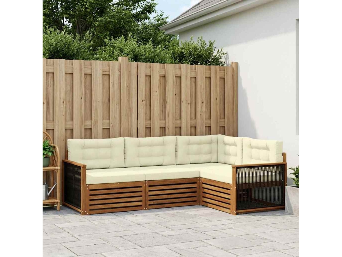Vidaxl Conjunto De Sofás Para Exterior 4 Unid. Natural E Creme