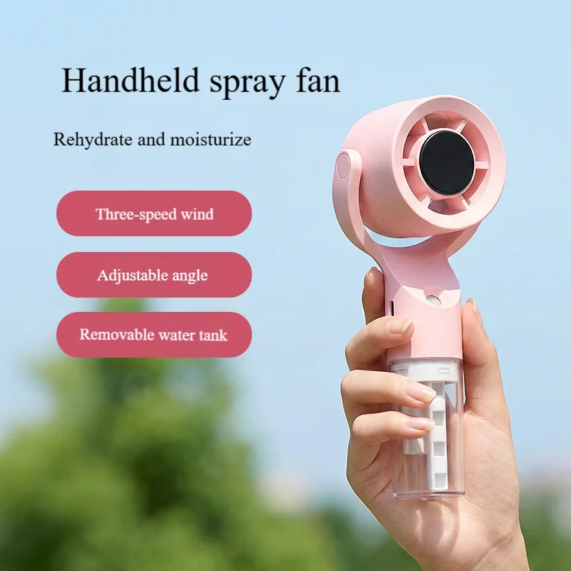 (rosa) Ventilador Portátil De Mão Com Spray, Ventilador Com Névoa De Água, Mini Ventilador Para Dormitórios Estudantis
